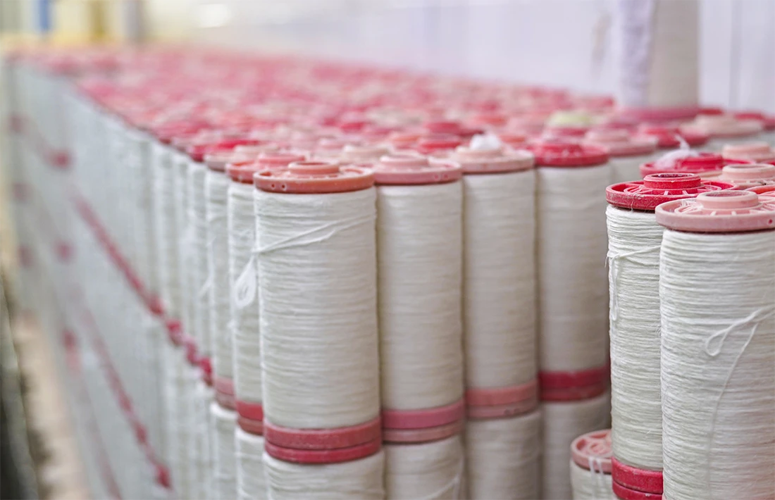 Fine linen yarn details showing fiber quality