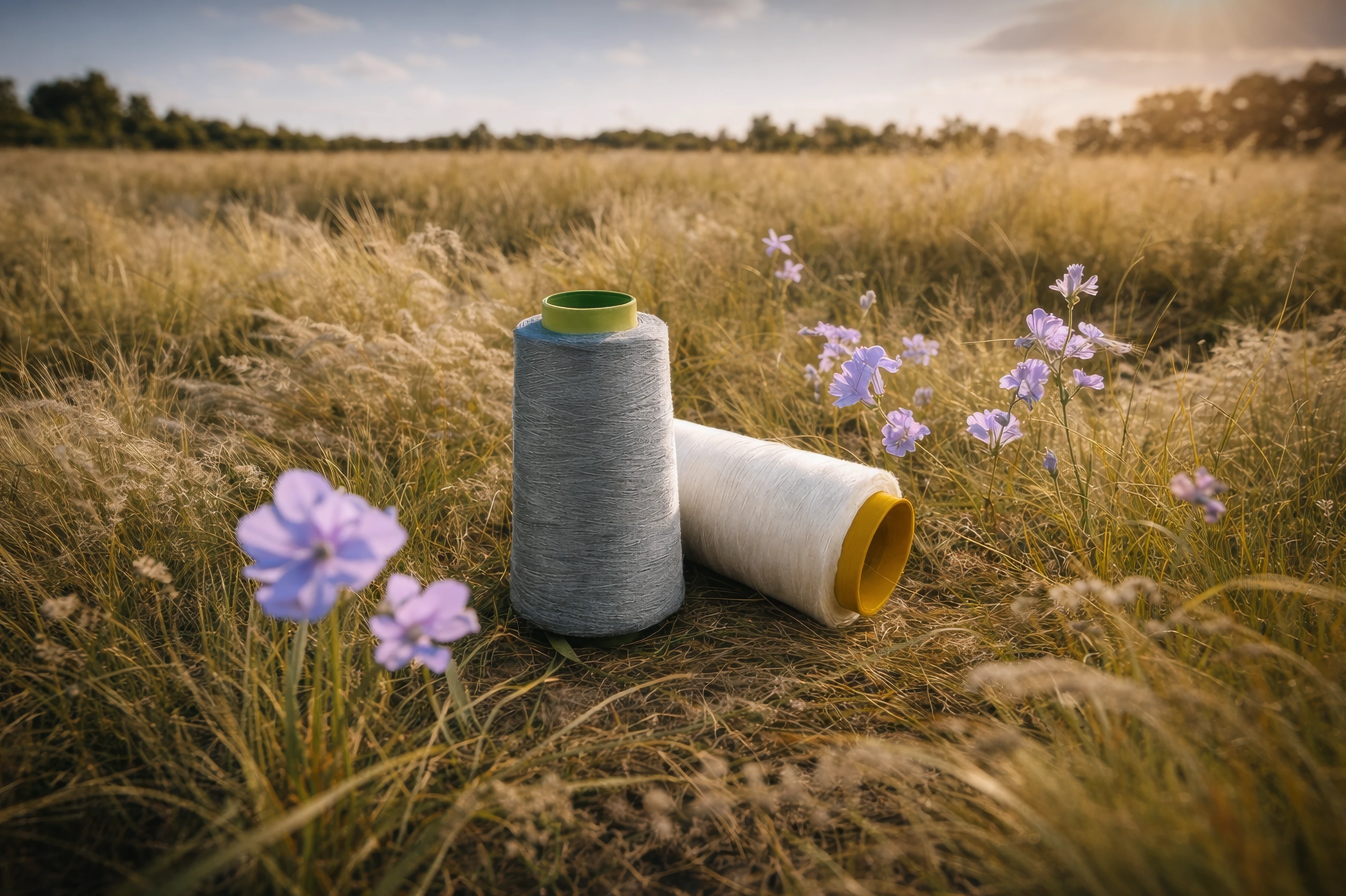 Linen yarn spools produced at Jintaiheng flax textile factory